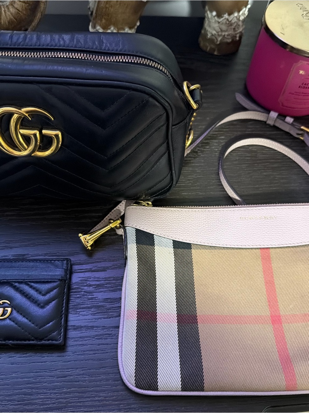 Gucci Black MatelassΓ© Leather Crossbody Camera Bag with Gold Hardware